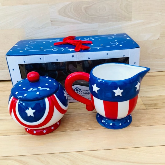 Carnival Cottage by Johanna Parker patriotic cream and sugar set - Picture 4 of 13